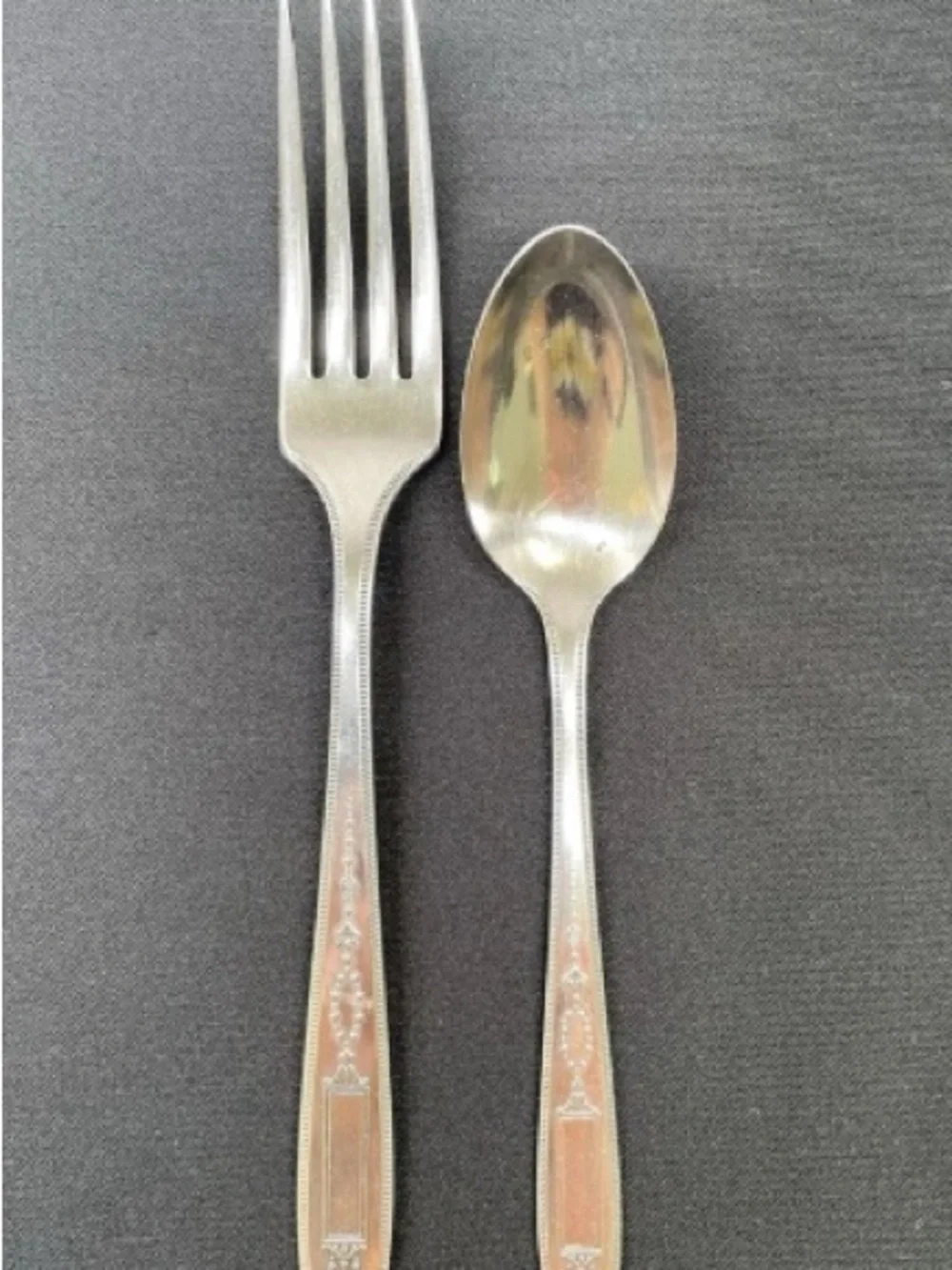 Polished Silver-Tone Fork & Spoon Pair with Decorative Handle